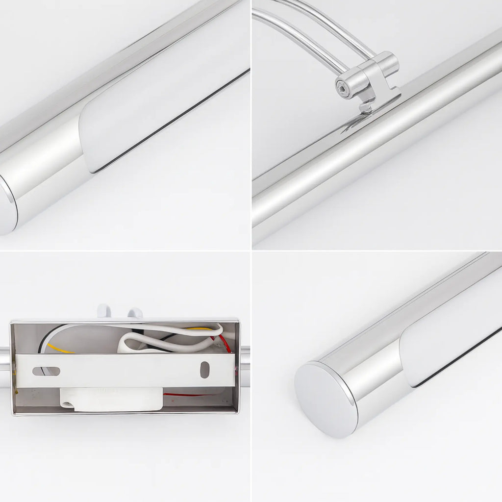 Sleek silver cylindrical wall sconce with integrated LED, modern and stylish design details shown.
