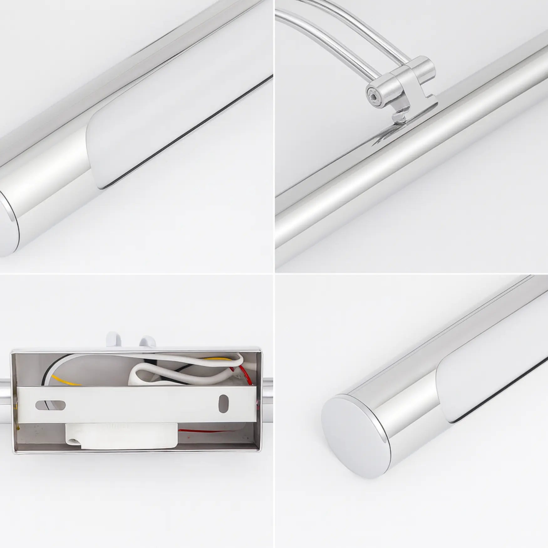 Sleek silver cylindrical wall sconce with integrated LED, modern and stylish design details shown.
