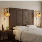 ORLUNE HOME's Retro Wooden Wall Light with Braided Shade bathes the room in warm yellow light.