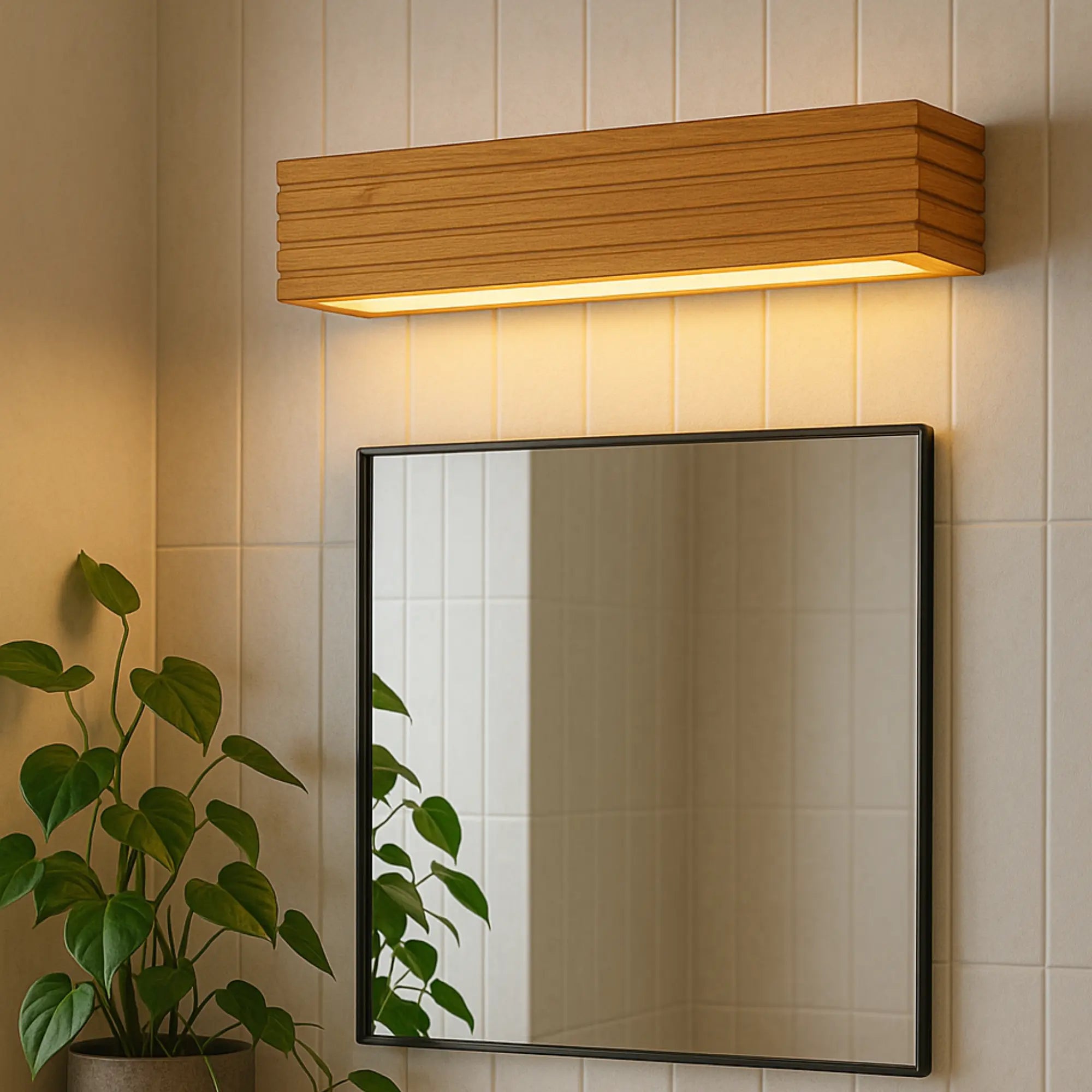 A LUMINAIRE MAISON applique murale LED bois massif nordique, éclairage double, lumière chaleureuse.