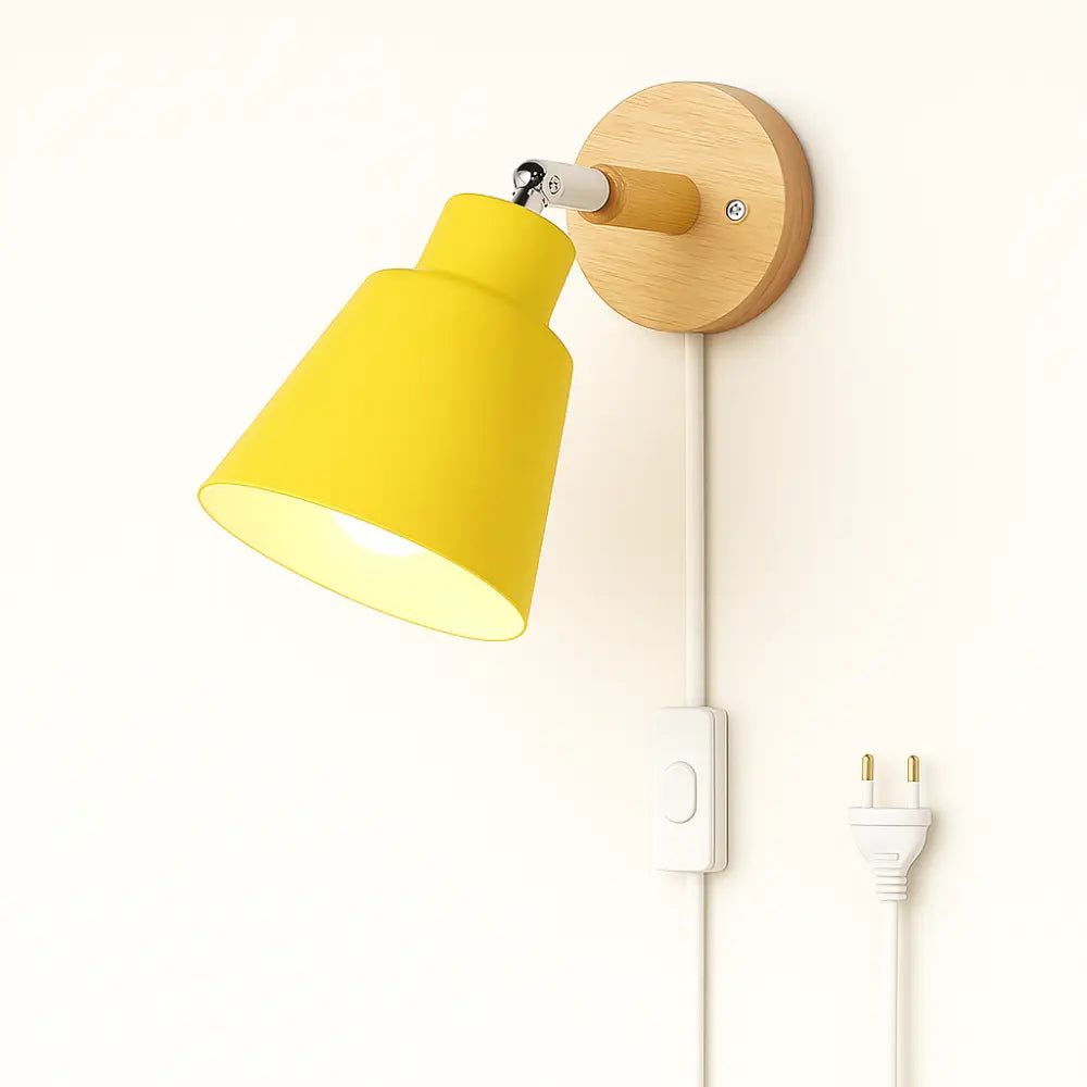 Radiant yellow shade and warm wooden base create an inviting, minimalist glow. Pure lighting elegance.