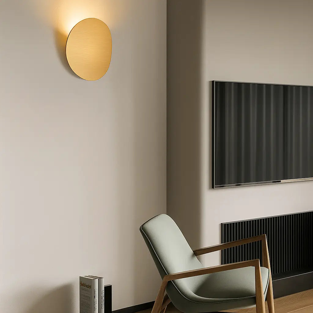 Soft, indirect glow from the ORLUNE HOME Modern White Aluminum Round LED Wall Sconce.