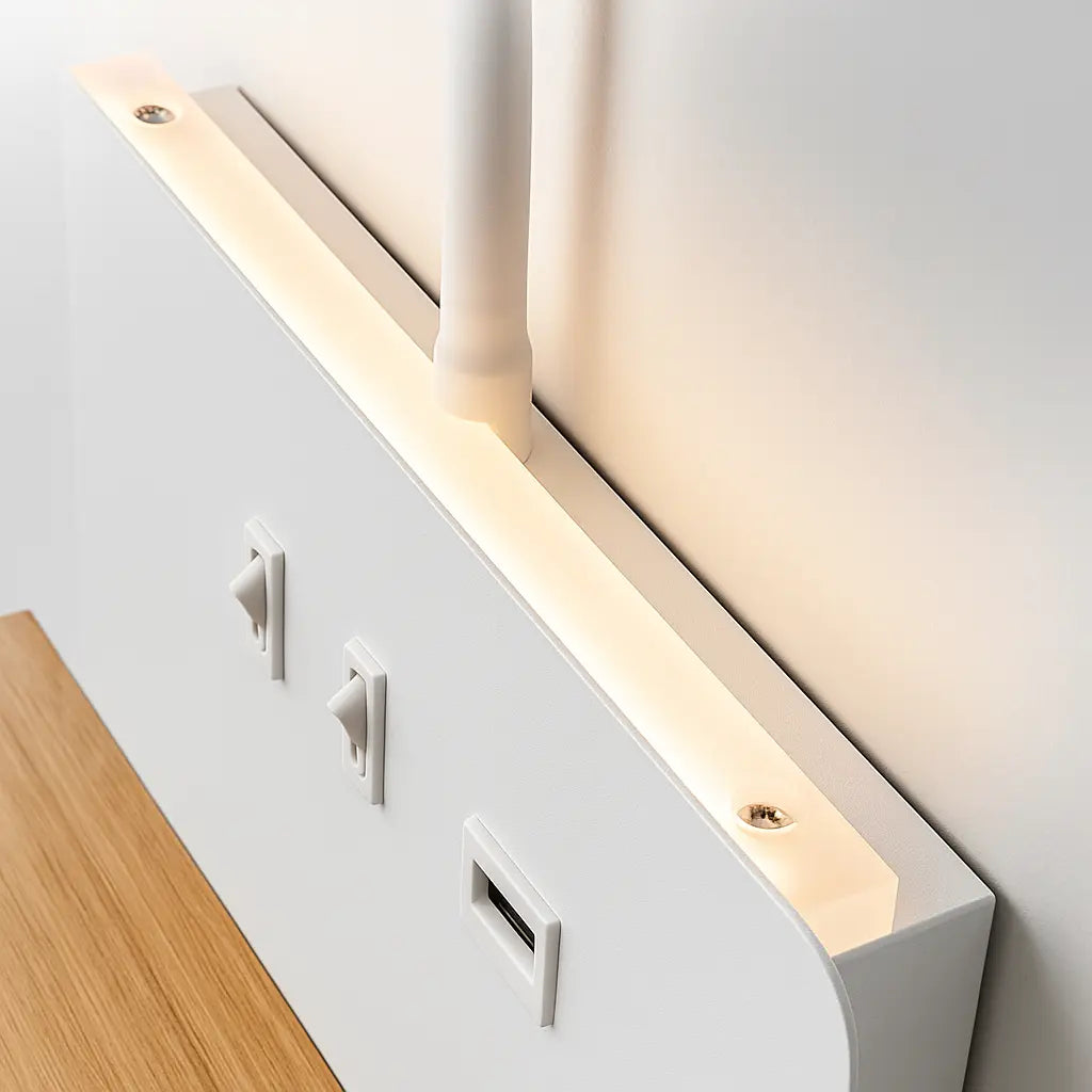 Sleek LED wall light with toggles and USB, perfect for focused, modern illumination.