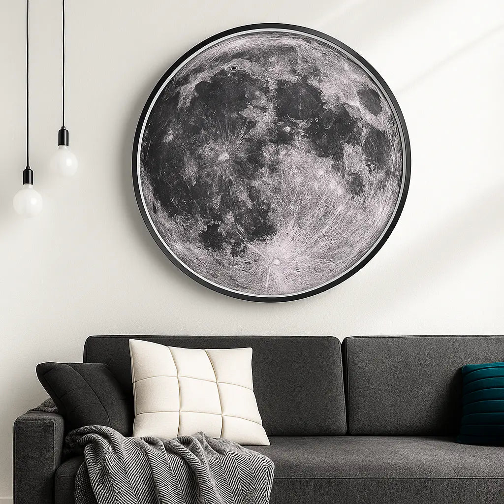 Round LED Moon Wall Light with adjustable intensity, glowing warmly for a celestial effect.