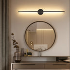 The ORLUNE HOME LED Wall Light casts a beautiful matte black glow above the mirror.