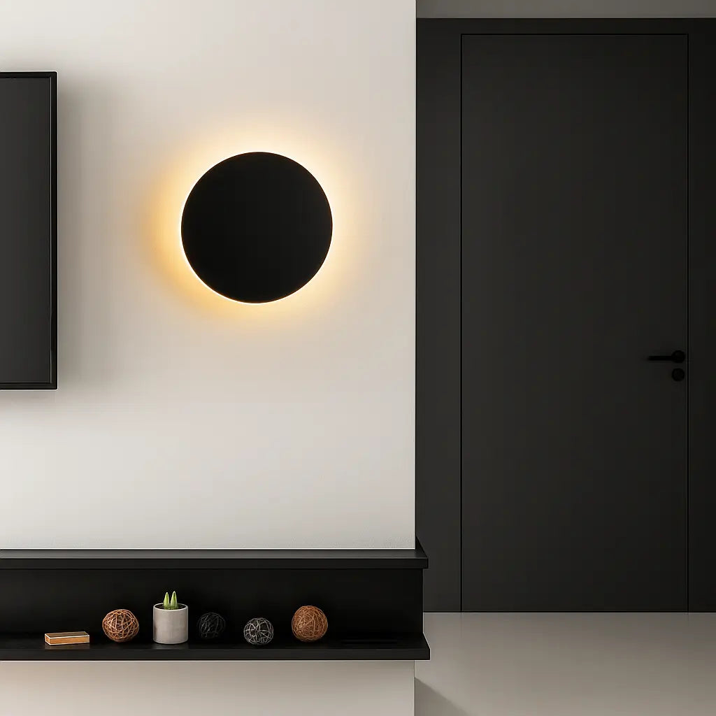 The ORLUNE HOME Black Alloy LED Wall Light casts a soft, elegant glow.