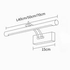 Line drawing of LED wall sconce: 15cm base, cylindrical bar in three labeled lengths.