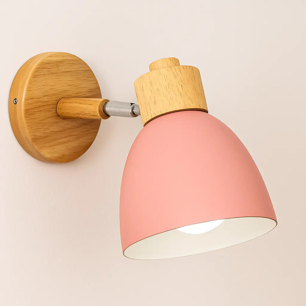 ORLUNE HOME wooden wall light casts a warm, colorful glow with Nordic flair.