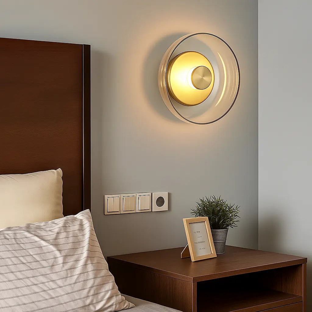 The ORLUNE HOME circular LED wall light emits a cozy, inviting warm glow.