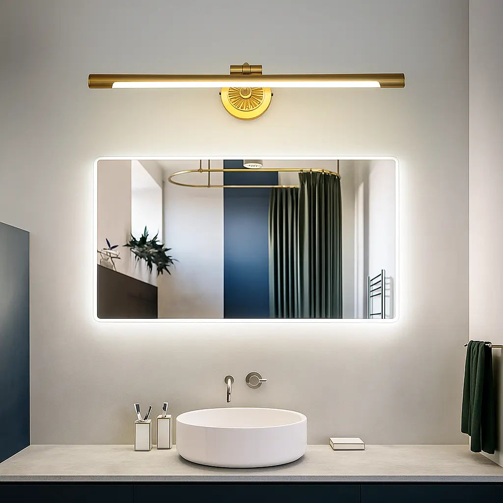 Applique murale rétro en laiton massif à LED, style salle de bain moderne.