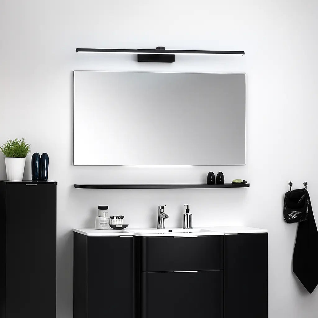 A sleek Modern LED Bathroom Wall Light IP44 mounted above a mirror on a white wall.