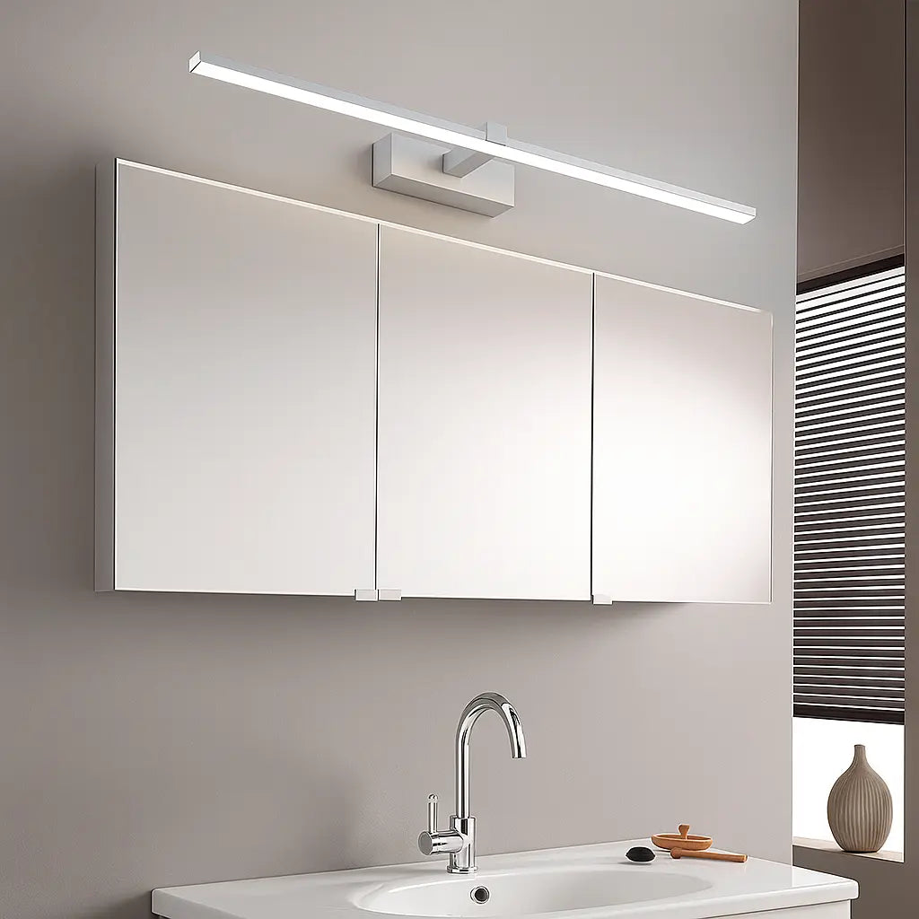 Modern LED Bathroom Wall Light IP44 mounted above mirror, casting bright, even illumination.