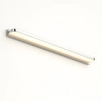 Slim chrome and acrylic LED bathroom wall light emits soft warm glow when mounted horizontally.