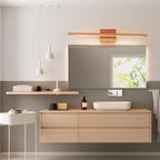 LUMINAIRE MAISON applique LED bois orientée vers le bas, moderne et élégante au-dessus du miroir.