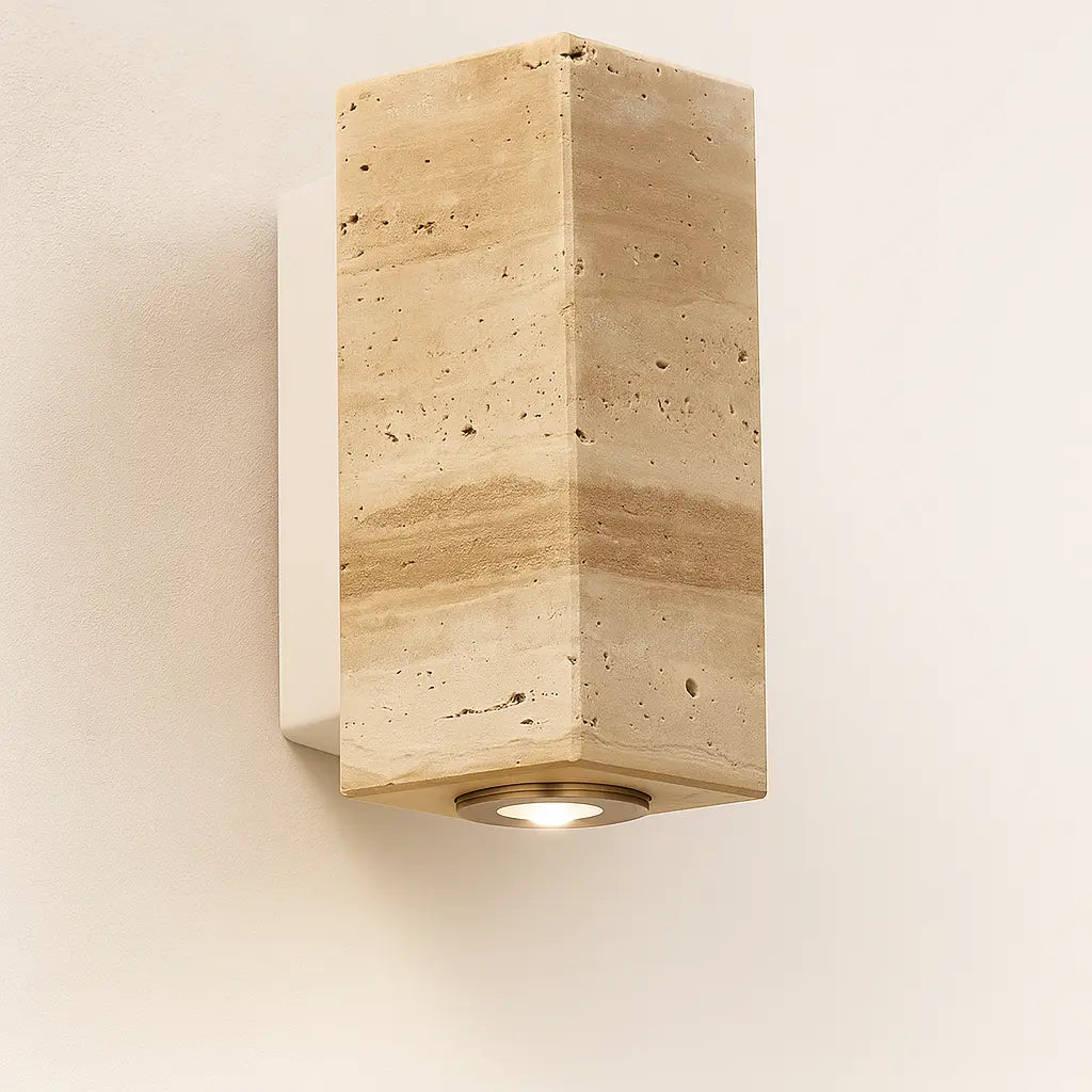 Warm LED glow shines downward, enhancing light walls with minimalist elegance and natural tones.