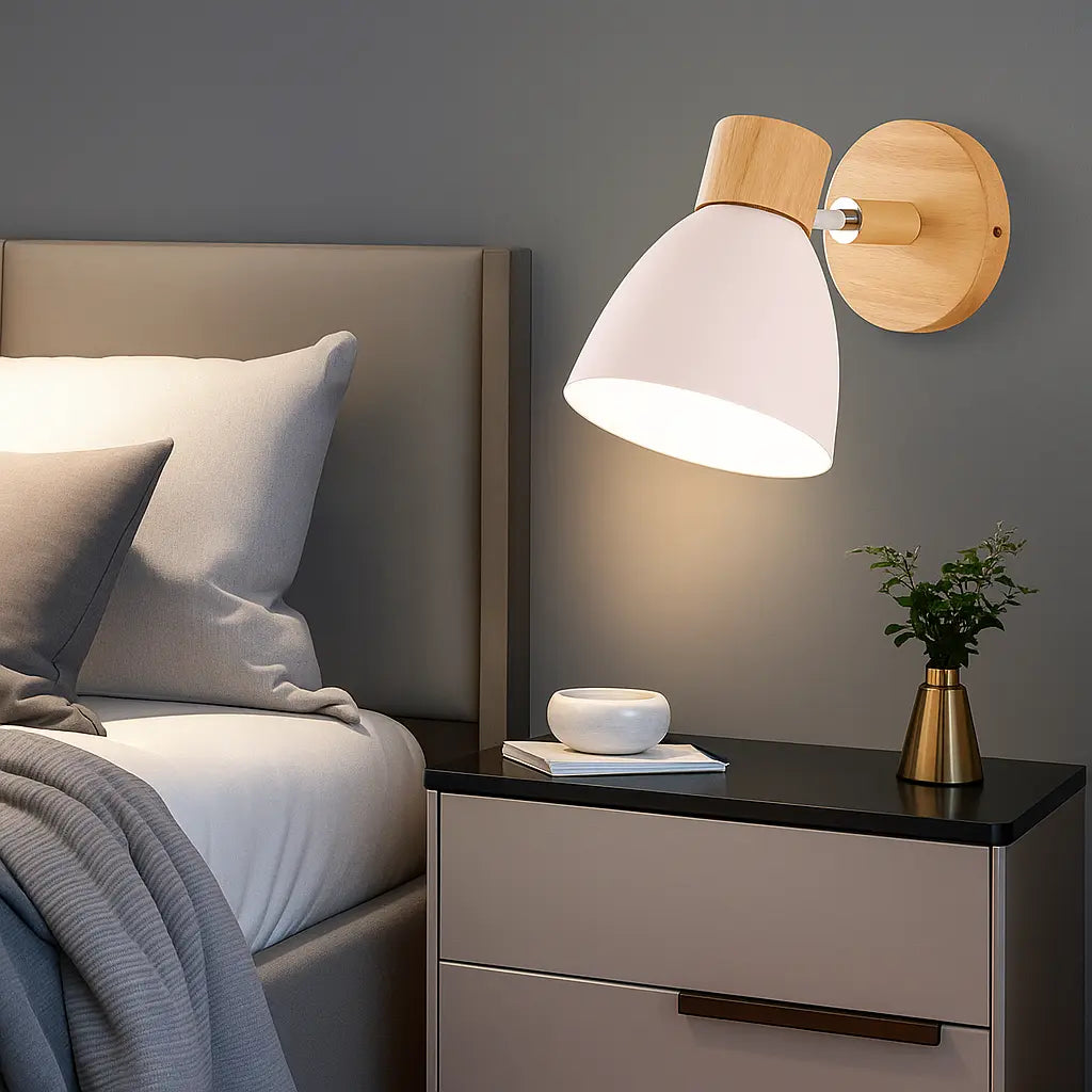 The ORLUNE HOME Nordic wall light emits a warm, cozy glow with its colorful shade.