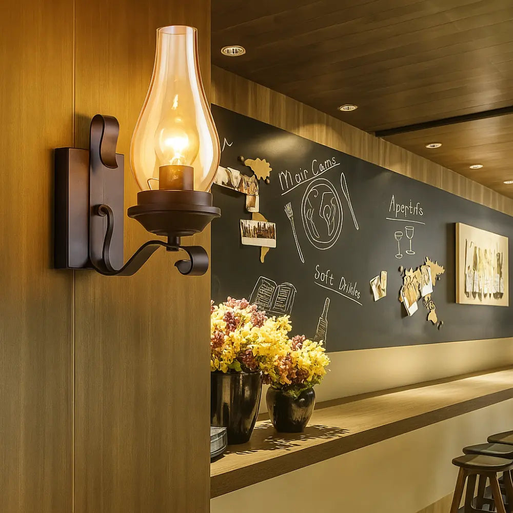 The ORLUNE HOME Retro Gold Lantern glows warmly, creating a cozy and inviting lighting ambiance.