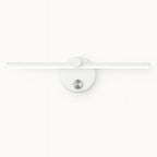Luminaire mural moderne LED noir, barre horizontale minimaliste sur base ronde, fond blanc.