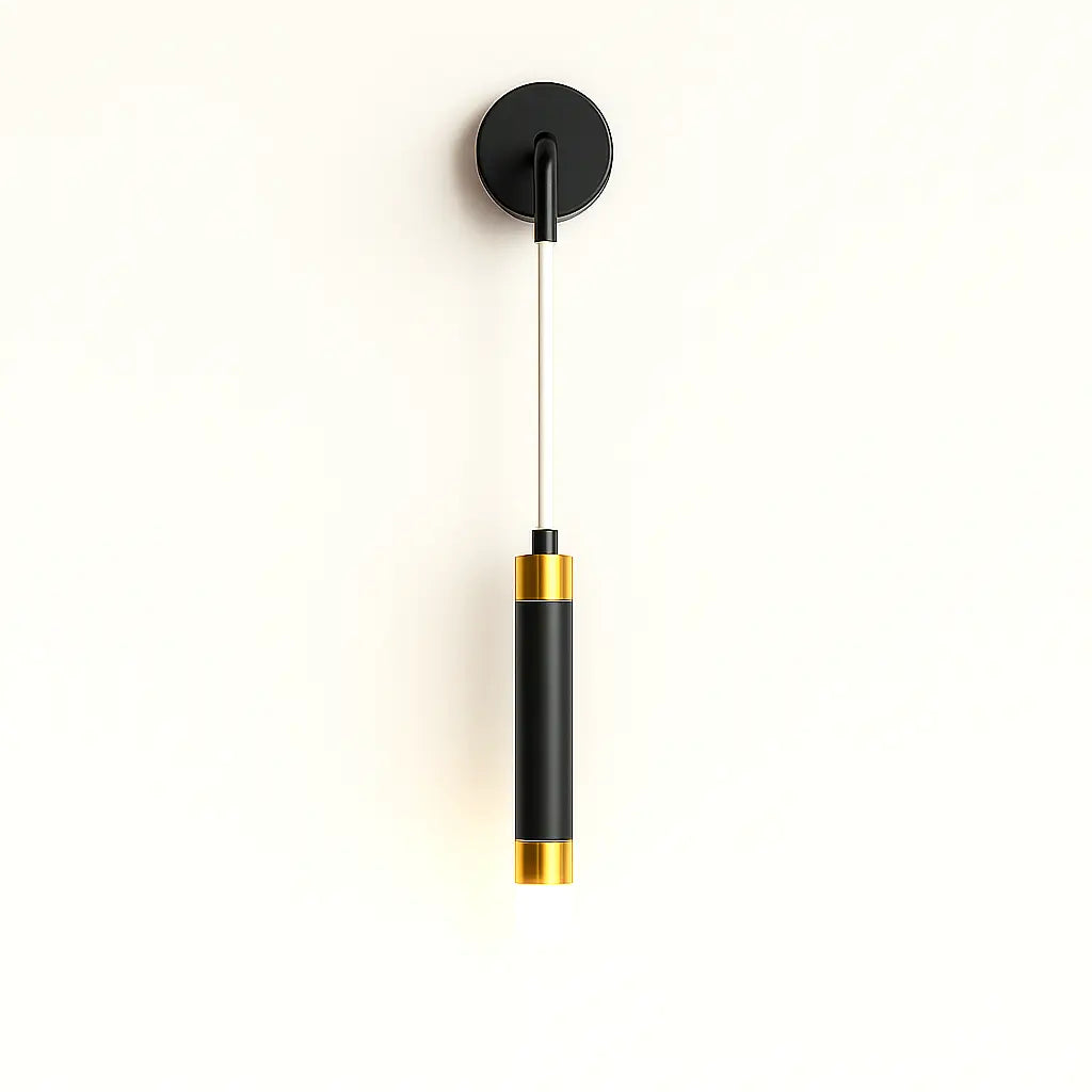A sleek cylindrical wall light made of aluminum and acrylic, with adjustable LED illumination.