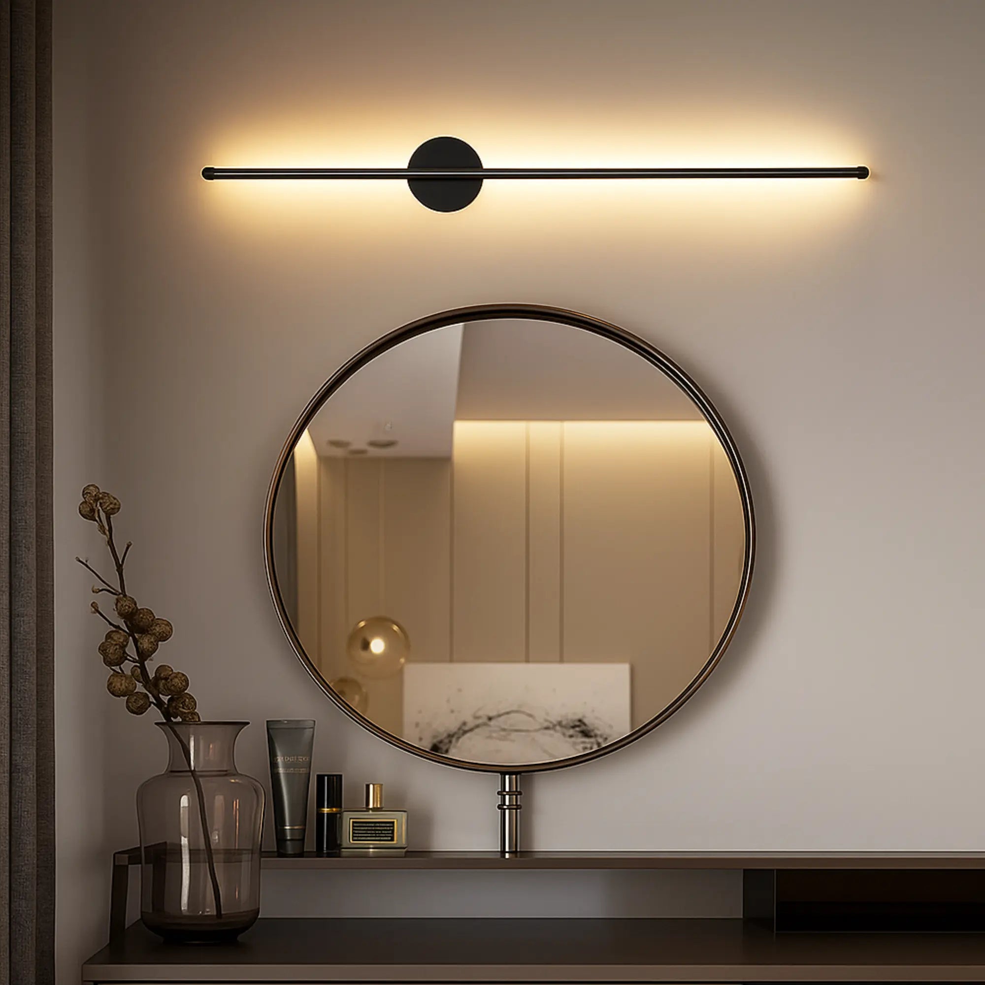 Adjustable Black Gold LED Kitchen Wall Light, 50cm, emits warm, customizable illumination.