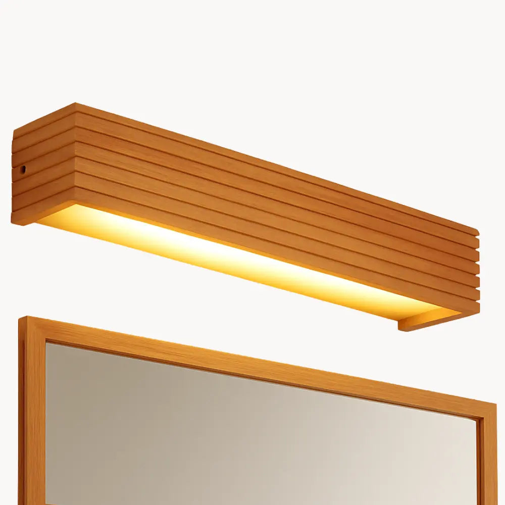 Luminaire mural LED bois massif, design nordique, lumière chaude et rainures horizontales.