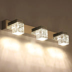 Applique murale moderne à 3 LED, carré cristal K9, aluminium argenté, éclat élégant.