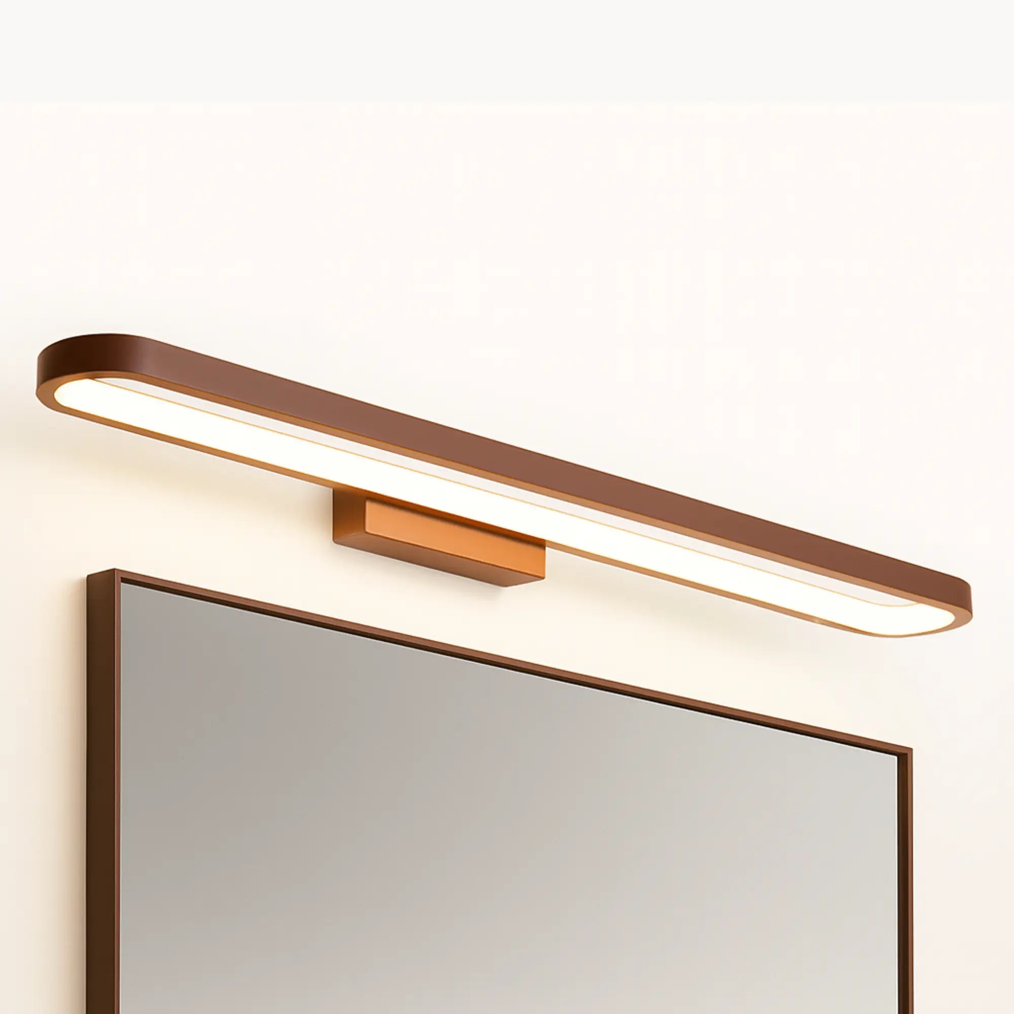 Luminaire mural LED marron, design fin et moderne, diffuse une lumière douce uniforme.