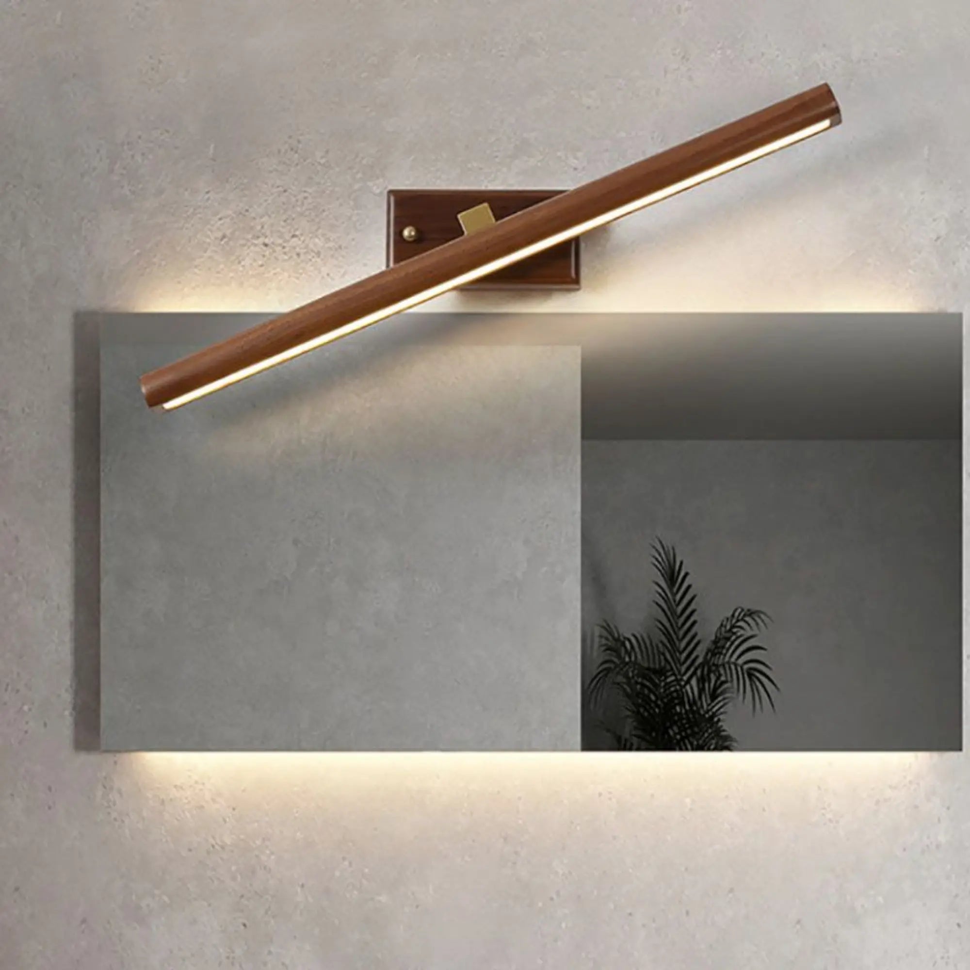 Luminaire mural LED rotatif en bois clair, design moderne, éclairage doux, rétroéclairé.