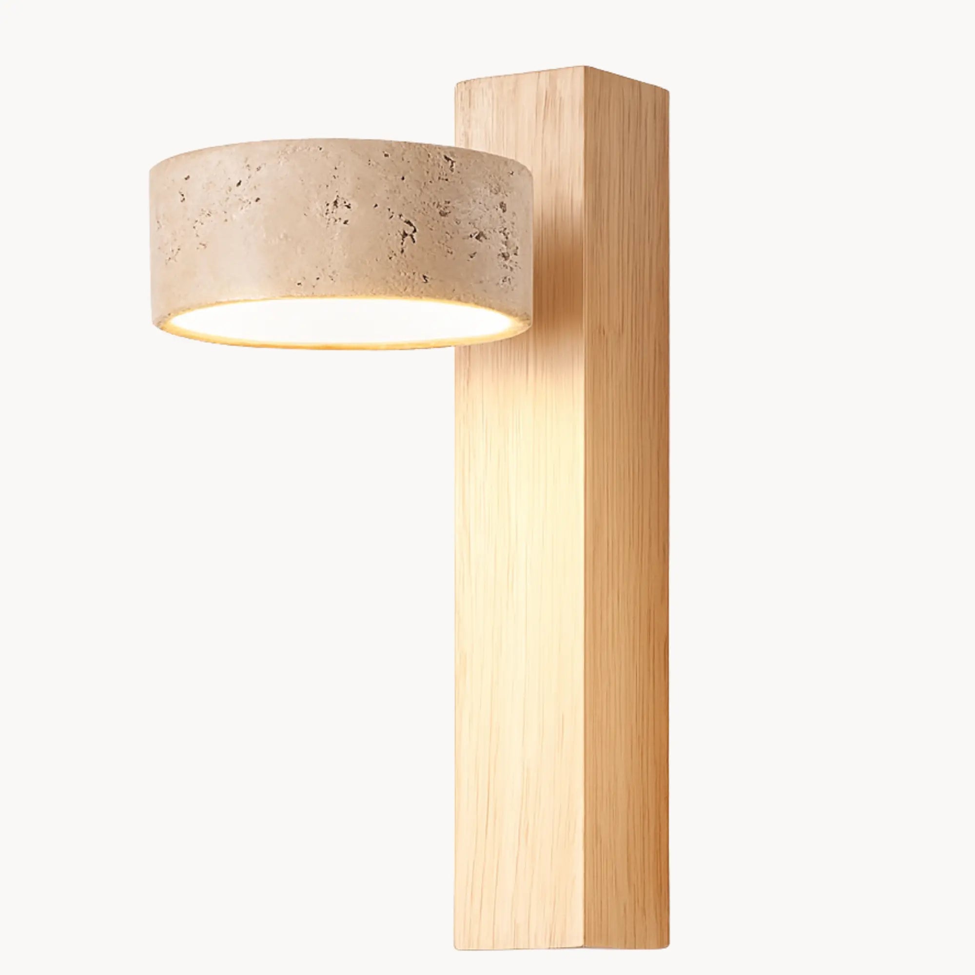 Soft, warm LED light glows through a textured beige shade for calm illumination.