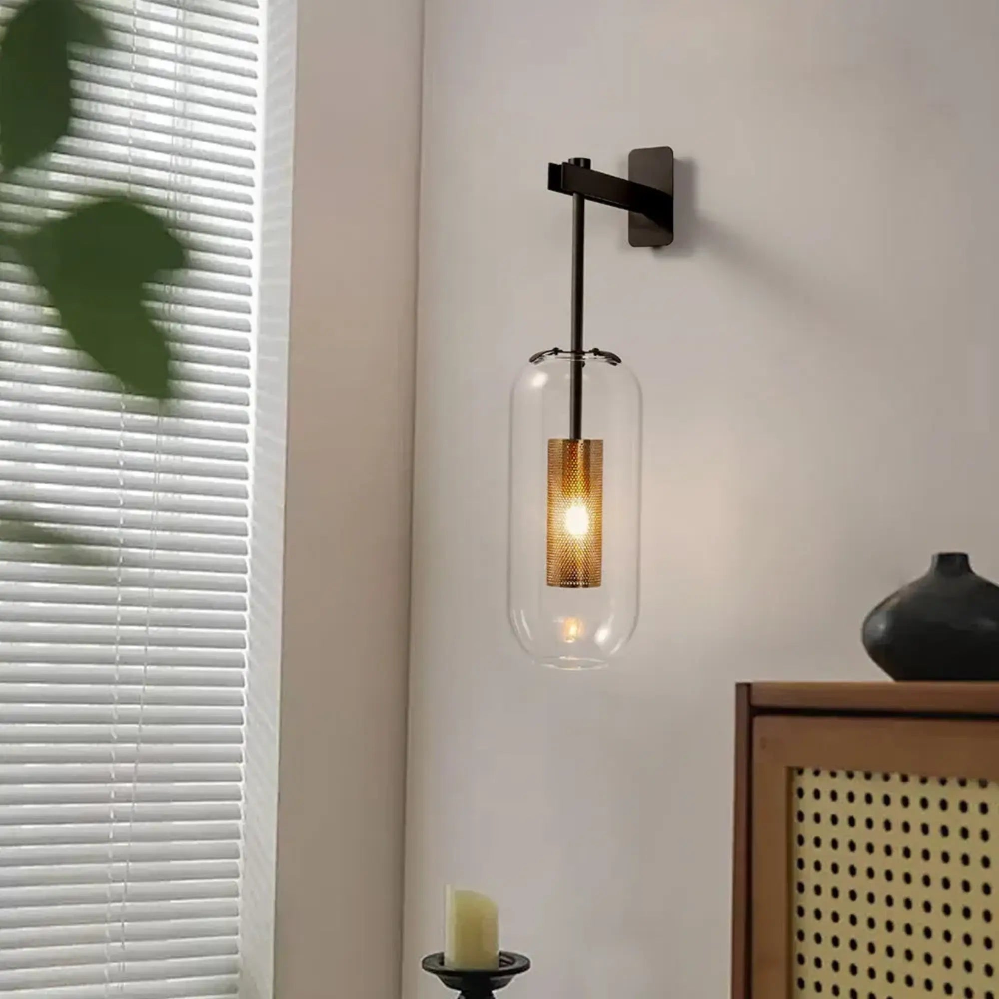 Experience modern brilliance with the ORLUNE HOME Vertical Glass Wall Light's exposed bulb glow.