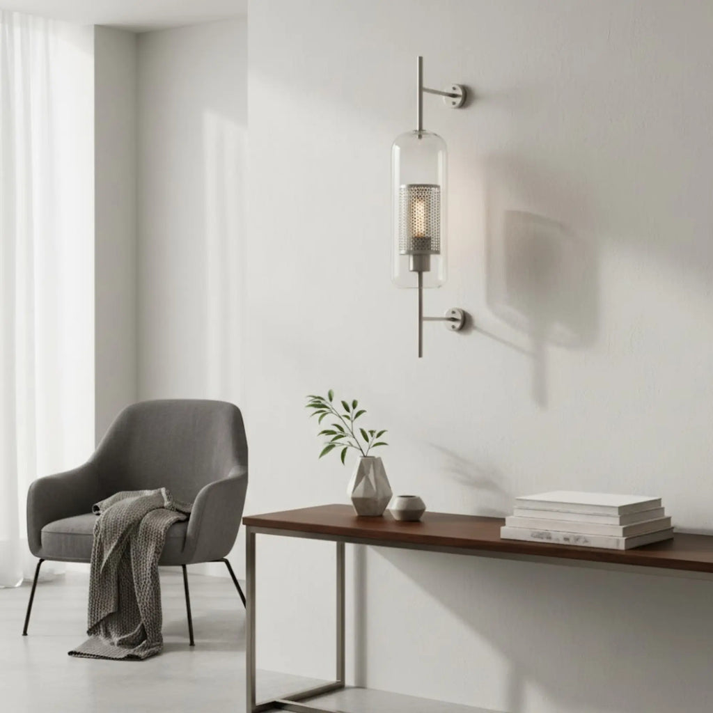 Soft natural light pairs beautifully with the Modern Vertical Tube Glass Kitchen Wall Light.