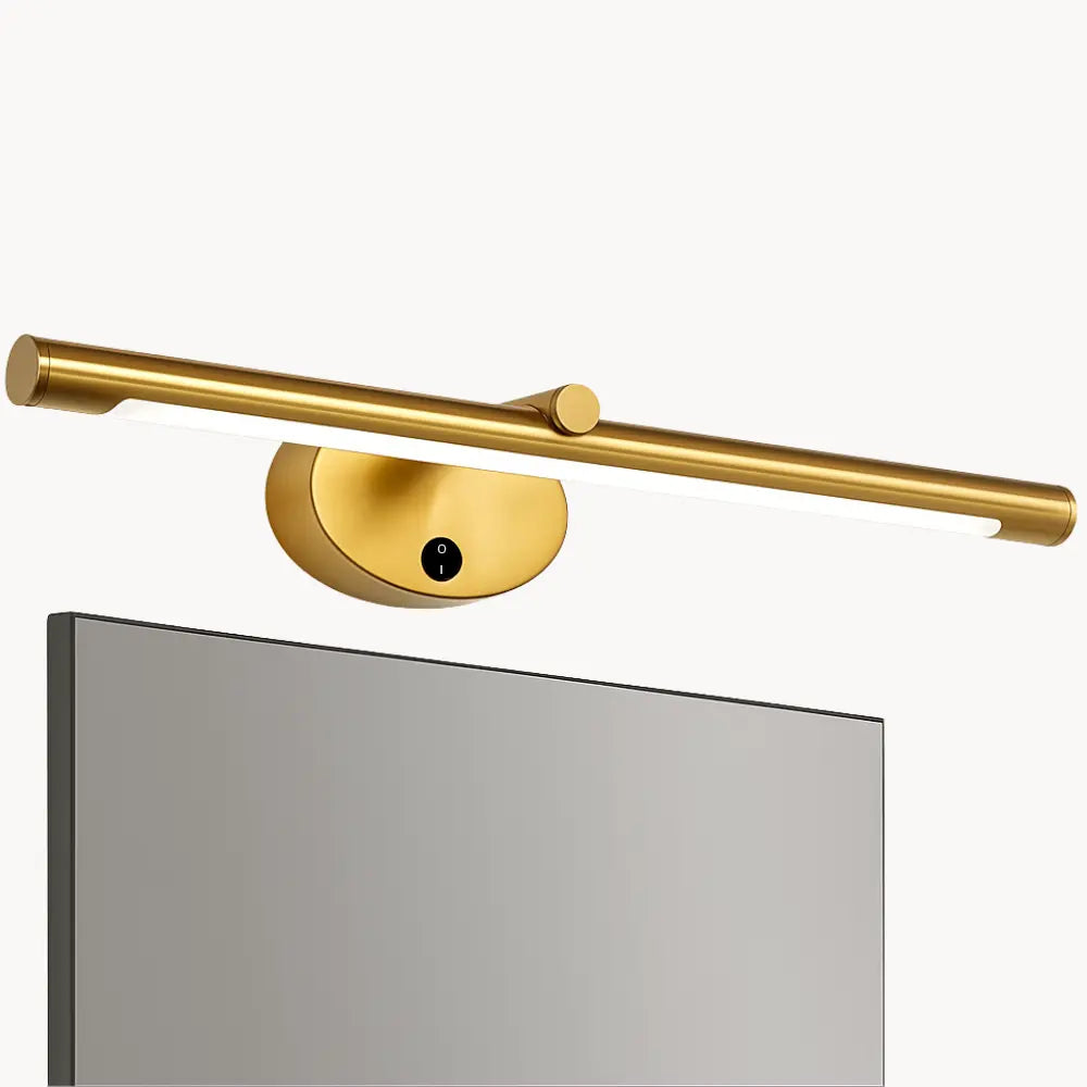 Applique murale LED dorée, tactile, base ronde et barre horizontale pour éclairage élégant.