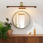 Luminaire mural LED bois doré moderne éclaire élégamment, design épuré et chaleureux.