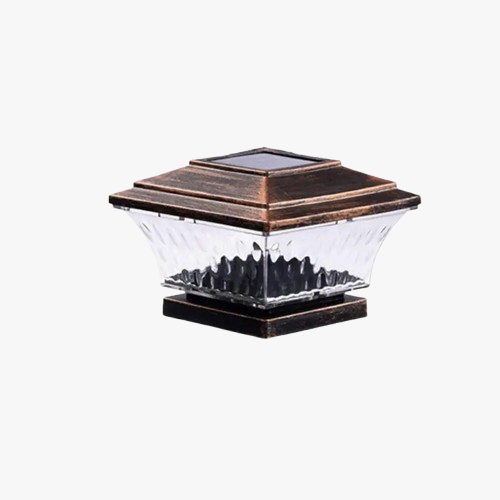 Black outdoor wall light with ribbed clear glass and solar LED, sleek and energy-efficient.