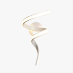 Luminaire mural LED blanc, design spirale élégante, base ronde en aluminium et acrylique.