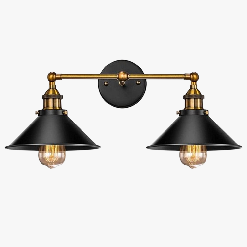 Enjoy warm, focused illumination from double cone-shaped shades and brass arms with vintage flair.