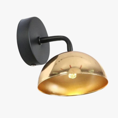 Black metal shade and gold base LED wall light offers modern, elegant illumination.