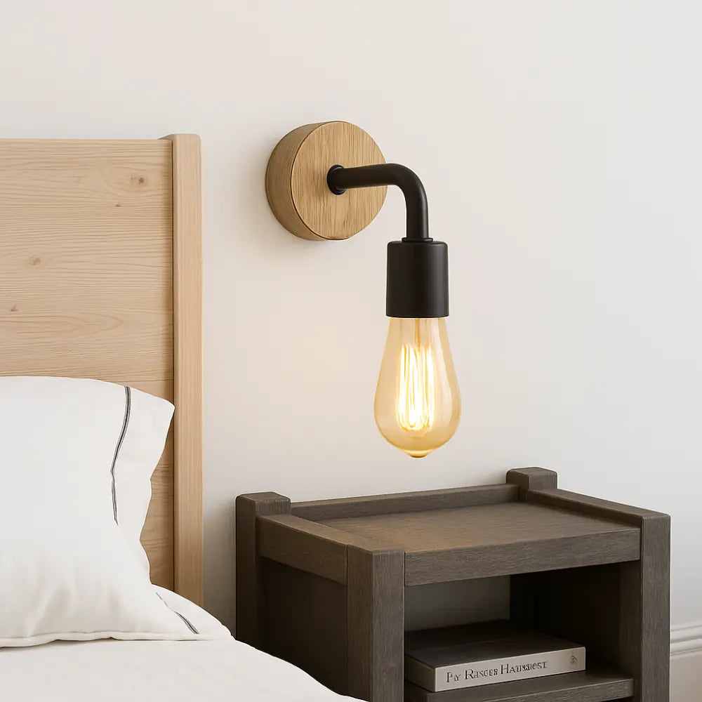 The ORLUNE HOME Modern Wood Wall Light casts elegant, focused illumination from above.