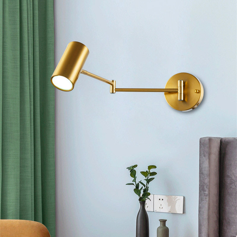 Gold aluminum wall light integrated mount, modern design, sleek metallic texture, mounted on wall.