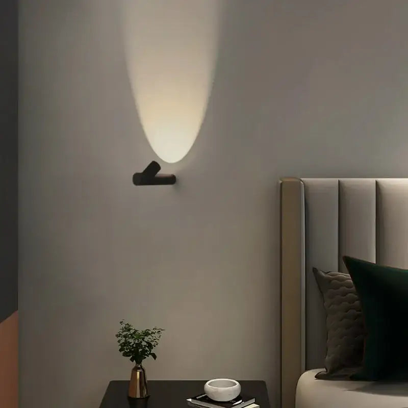 LED Outdoor Wall Light, contemporary minimal design, aluminum alloy, casts upward light on wall.