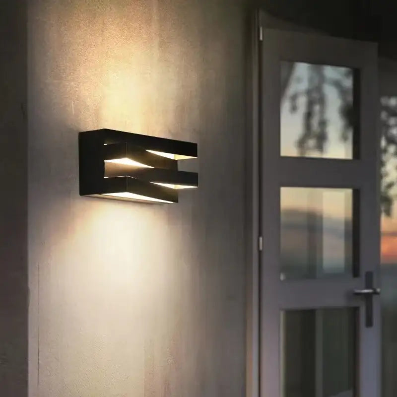 LED Outdoor Wall Light with aluminum, borosilicate glass, modern horizontal slats, and IP65 rating.