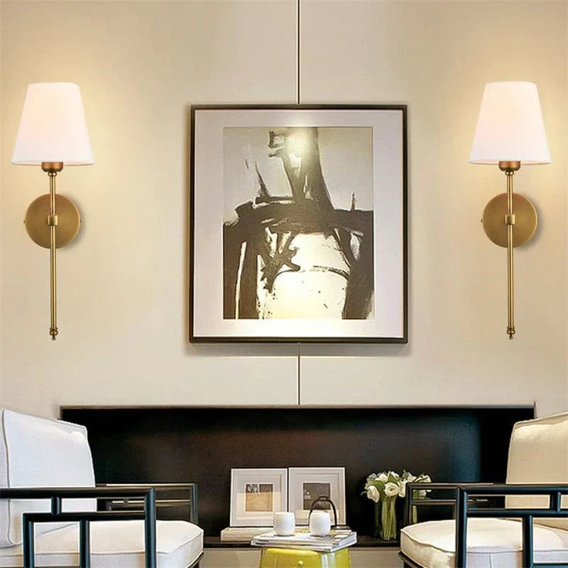 LED Staircase Wall Light with a modern metal grid design illuminates abstract wall art.