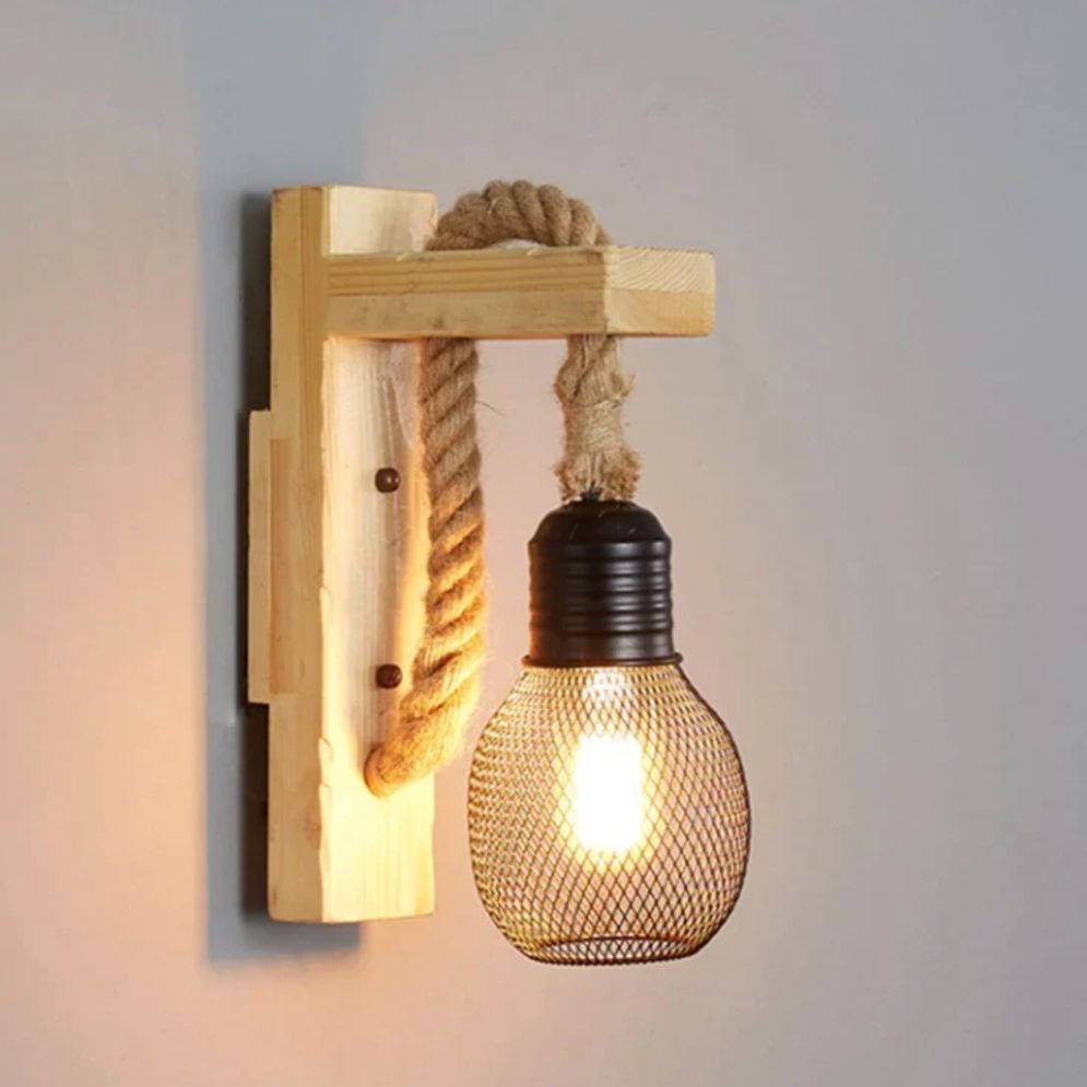Square wood wall lamp with built-in LED, sleek bracket, emits warm contemporary light.