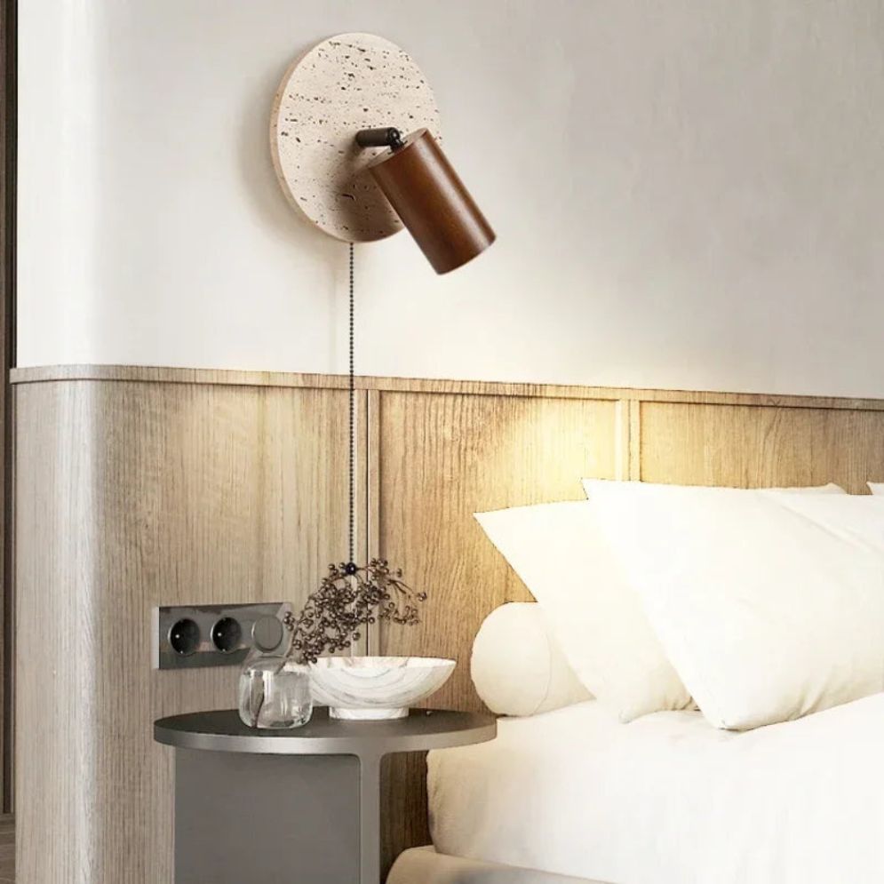 The Rounded Marble LED Wooden Wall Light with a sleek, minimalist design and gentle illumination.