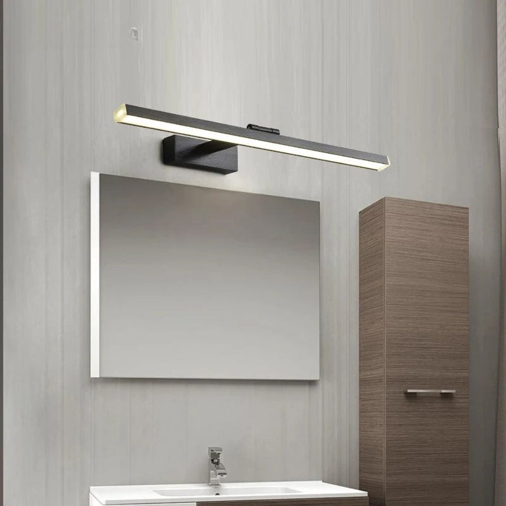 ORLUNE HOME Rectangular LED Wall Light gives bright, even bathroom illumination above the mirror.