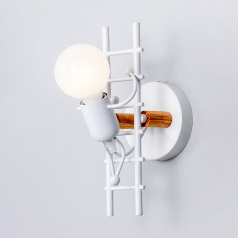 Industrial man-shaped wall light brings playful, adjustable illumination with round bulb head accent.