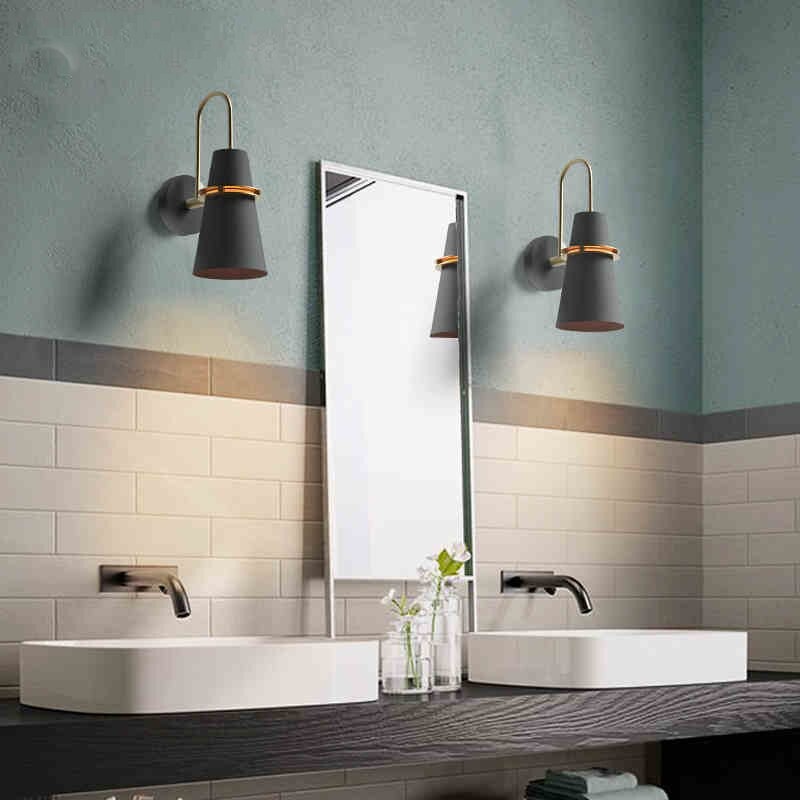 ORLUNE HOME Modern Nordic black and gold LED stair lights illuminate the bathroom.