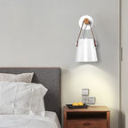 The ORLUNE HOME wall light blends Nordic industrial style with white shade and leather details.