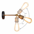Brass wall sconce offers versatile lighting with two exposed bulbs and a 120° rotating arm.
