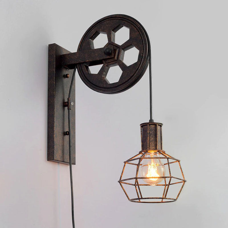 Elevate your wall lighting with a bold pulley design and exposed bulb brilliance.